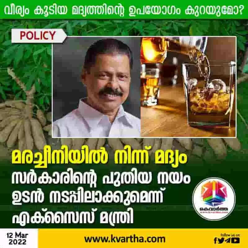 മരച്ചീനിയില് നിന്ന് മദ്യം; സര്കാരിന്റെ പുതിയ നയം ഉടന് നടപ്പിലാക്കുമെന്ന് എക്സൈസ് മന്ത്രി