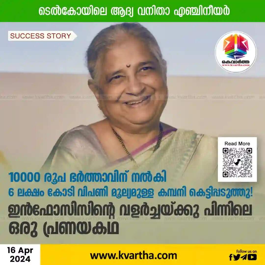 Tech News | 10000 രൂപ ഭർത്താവിന് നൽകി, 6 ലക്ഷം കോടി വിപണി മൂല്യമുള്ള കമ്പനി കെട്ടിപ്പടുത്തു!ഇൻഫോസിസിൻ്റെ വളര്ച്ചയ്ക്കു പിന്നിലെ ഒരു പ്രണയകഥ
