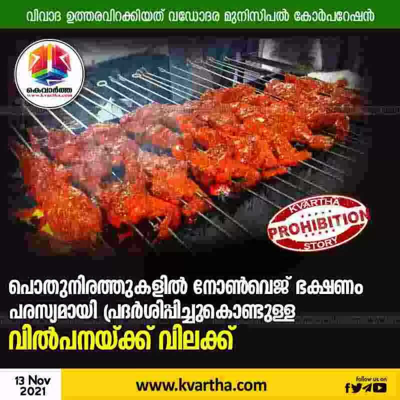 പൊതുനിരത്തുകളില് നോണ്വെജ് ഭക്ഷണം പരസ്യമായി പ്രദര്ശിപ്പിച്ചുകൊണ്ടുള്ള വില്പനയ്ക്ക് വിലക്ക്