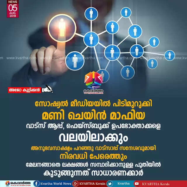 സോഷ്യല് മീഡിയയില് പിടിമുറുക്കി മണി ചെയിന് മാഫിയ; വാട്സ് ആപ്പ്, ഫെയ്സ്ബുക്ക് ഉപഭോക്താക്കളെ വലയിലാക്കും, അനുഭവസാക്ഷ്യം പറഞ്ഞു വാട്സാപ്പ് സന്ദേശവുമായി നിരവധി പേരെത്തും; മേലനങ്ങാതെ ലക്ഷങ്ങള് സമ്പാദിക്കാനുള്ള പൂതിയില് കുടുങ്ങുന്നത് സാധാരണക്കാര്