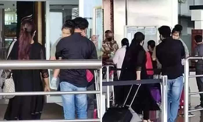 ദിലീപിന്റെ തോളില് ചാഞ്ഞുകിടന്ന് മഹാലക്ഷ്മി, വൈറലായി കണ്ണൂര് വിമാനത്താവളത്തില് നിന്നുള്ള പുതിയ ചിത്രം
