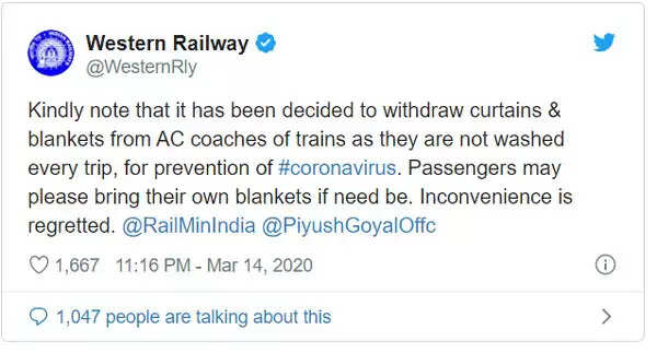 എന്നും കഴുകാറില്ല, എ സിയിൽ യാത്ര ചെയ്യണമെങ്കിൽ സ്വന്തം പുതപ്പ് കൊണ്ടുവരണം, കൊറോണയില് നിര്ദേശങ്ങള് കര്ശനമാക്കി റെയില്വേയും