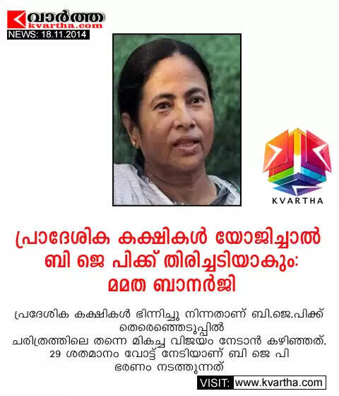 പ്രാദേശിക കക്ഷികള് യോജിച്ചാല് ബി ജെ പിക്ക് തിരിച്ചടിയാകും: മമത ബാനര്ജി