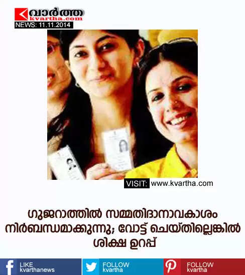ഗുജറാത്തില് സമ്മതിദാനാവകാശം നിര്ബന്ധമാക്കുന്നു; വോട്ട് ചെയ്തില്ലെങ്കില് ശിക്ഷ ഉറപ്പ്
