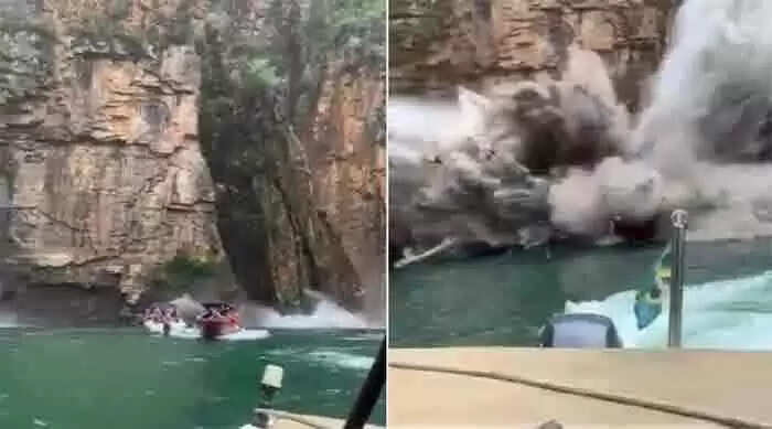 ബോടിലുണ്ടായിരുന്ന വിനോദ സഞ്ചാരികള്ക്ക് മുകളില് കൂറ്റന് പാറയുടെ ഒരു ഭാഗം അടര്ന്നുവീണ് 7 മരണം; വീഡിയോ