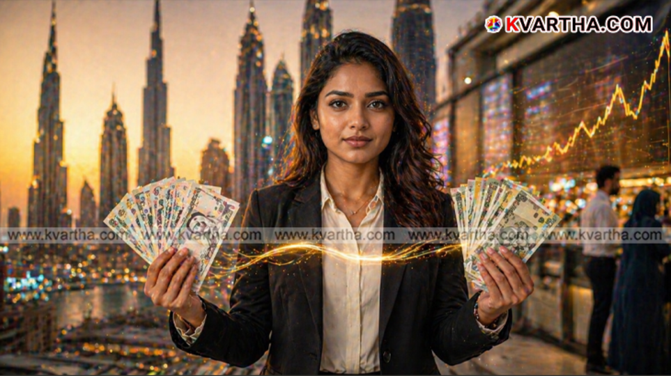 Graphic image indicating the increase in the exchange rate between the UAE dirham and the Indian rupee.&nbsp;