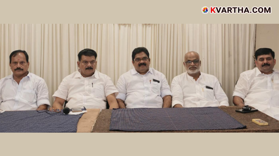 A symbolic image of PV Anwar and the Trinamool Congress and UDF symbols holding a press conference in Kochi.&nbsp;