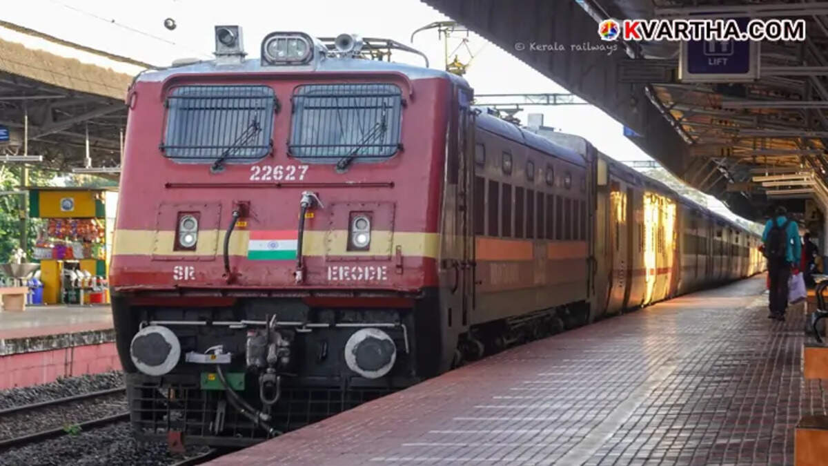 Train stopping at a railway station.