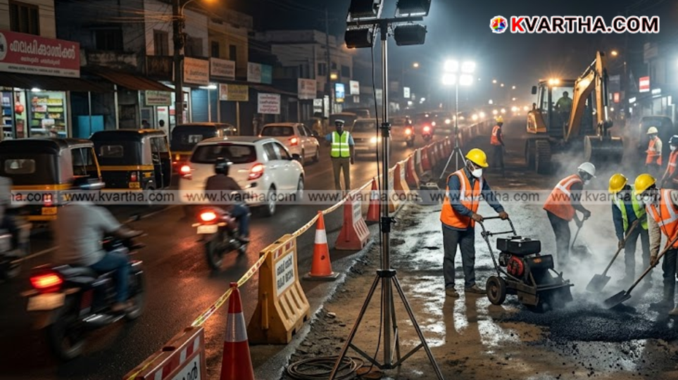 A symbolic scene indicating the beautification works and traffic control in Mambaram Town.
