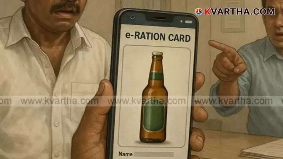 Image Representing Man Find Beer Bottle Image on E-ration Card Instead of Wife's Photo; Files Complaint