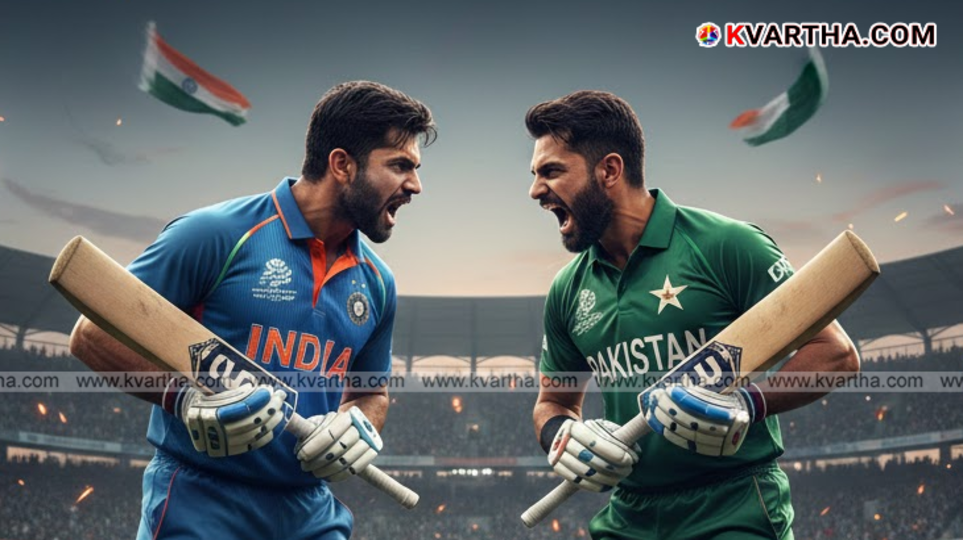 Indian and Pakistani cricket fans cheering in a stadium during a World Cup match.