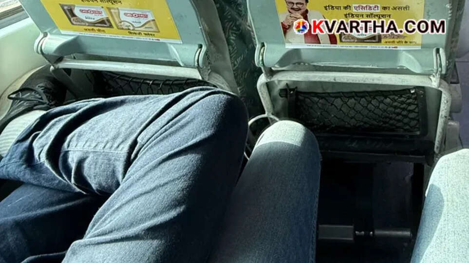 Viral social media post showing a passenger's legs encroaching into personal space on a train