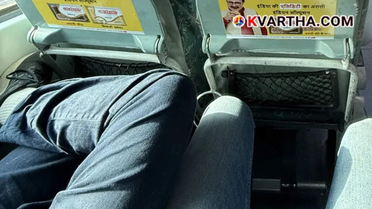 Viral social media post showing a passenger's legs encroaching into personal space on a train