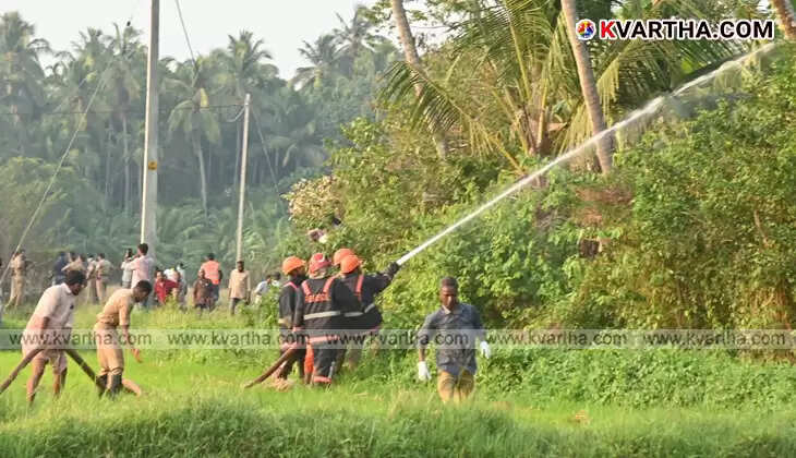 The Mundathikkode fireworks disaster site in Thrissur and a symbolic scene indicating the plight of the workers.&nbsp;