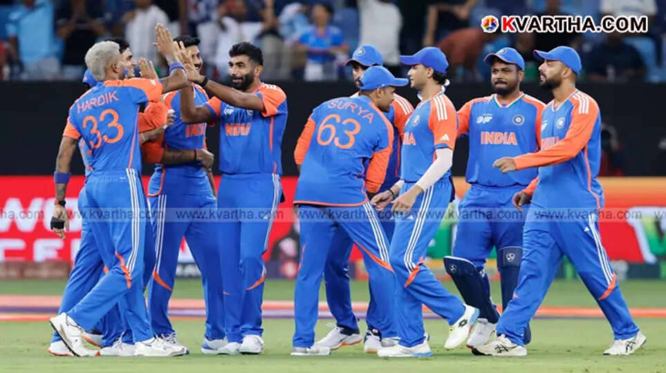 Indian cricket team celebrates a win against Pakistan.
