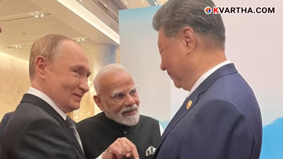 Indian Prime Minister Narendra Modi with Russian President Vladimir Putin at the SCO summit.