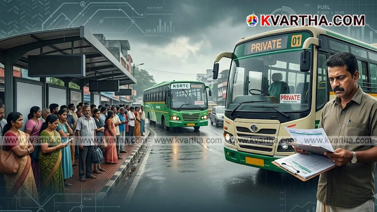 Representational image of concerned private bus conductor and people waiting for ksrtc bus 