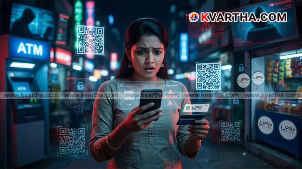 Conceptual image of a fake QR code scam on a mobile phone.