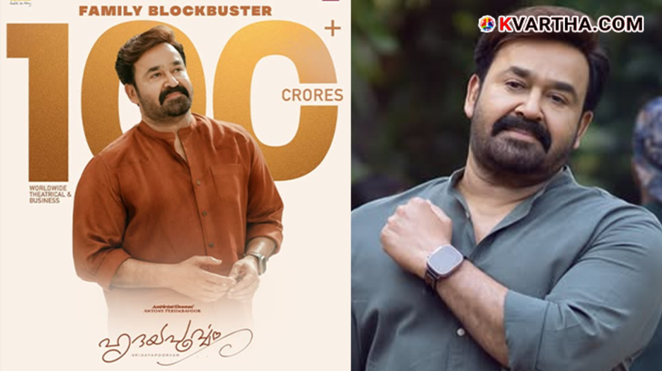  Actor Mohanlal and director Satyan Anthikad celebrating their film's success.