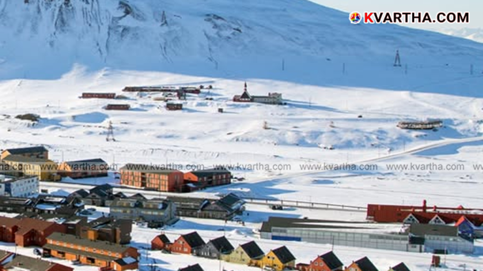  Scenic view of Longyearbyen town in Norway during winter