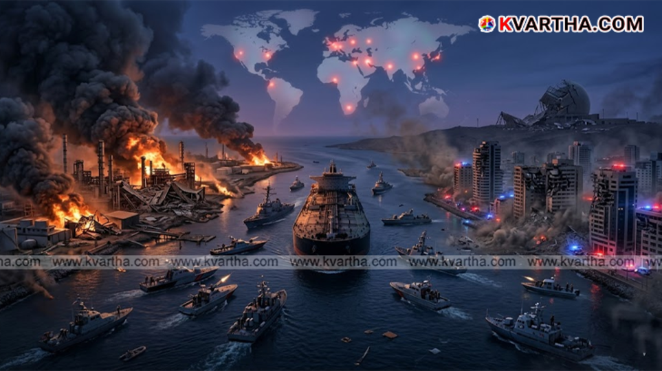 A symbolic scene of war damage and destroyed buildings.