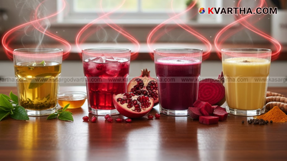 Four glasses of healthy drinks