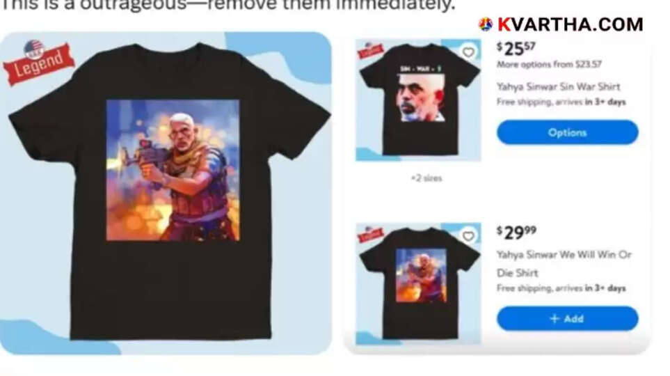 Walmart T-shirts featuring Yahya Sinwar and Hassan Nasrallah