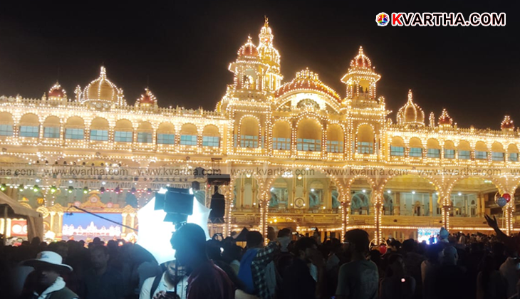Mysore Palace at night Dasara celebrations.