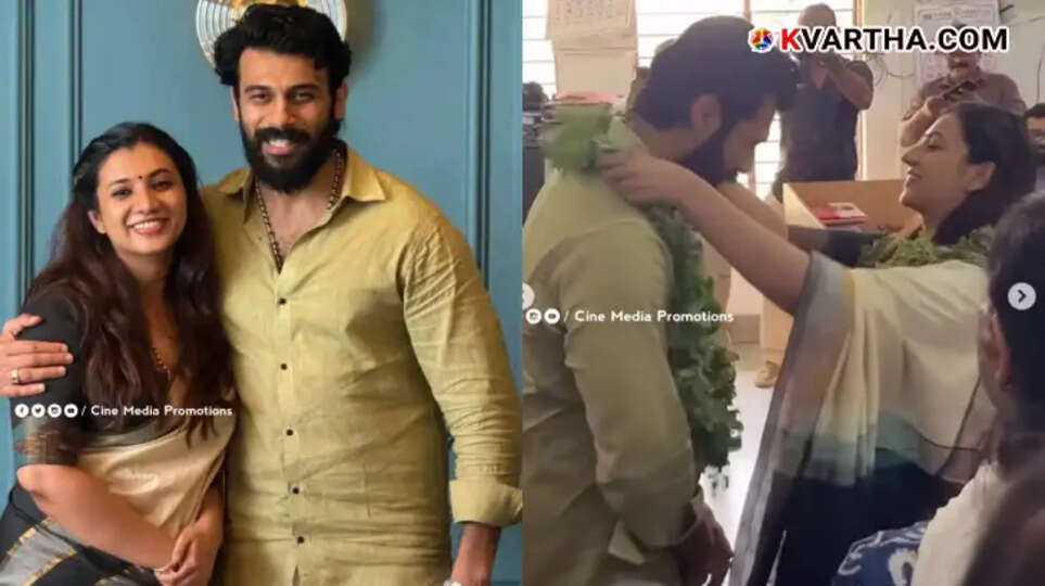 Malayalam actor Anson Paul with his wife Nidhi Ann after their wedding.