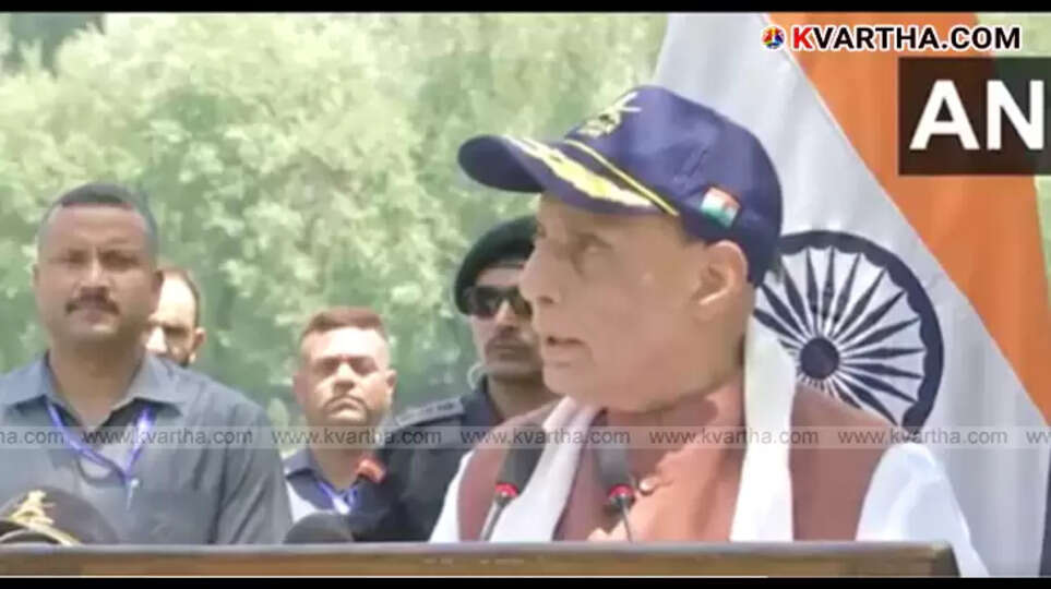 Rajnath Singh addressing military personnel.