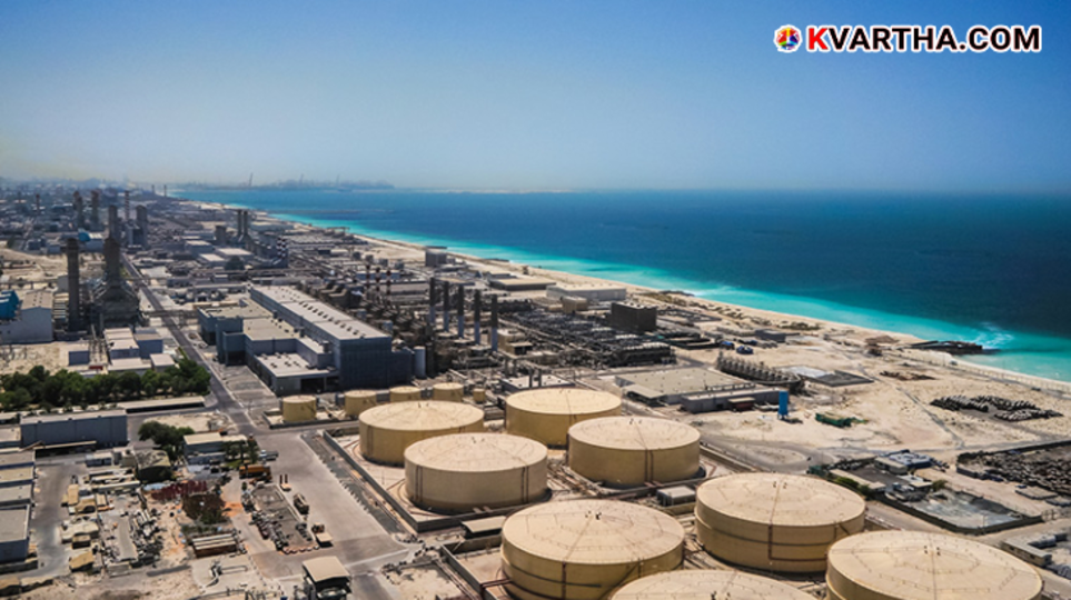 Industrial view of a large desalination plant with coastal background