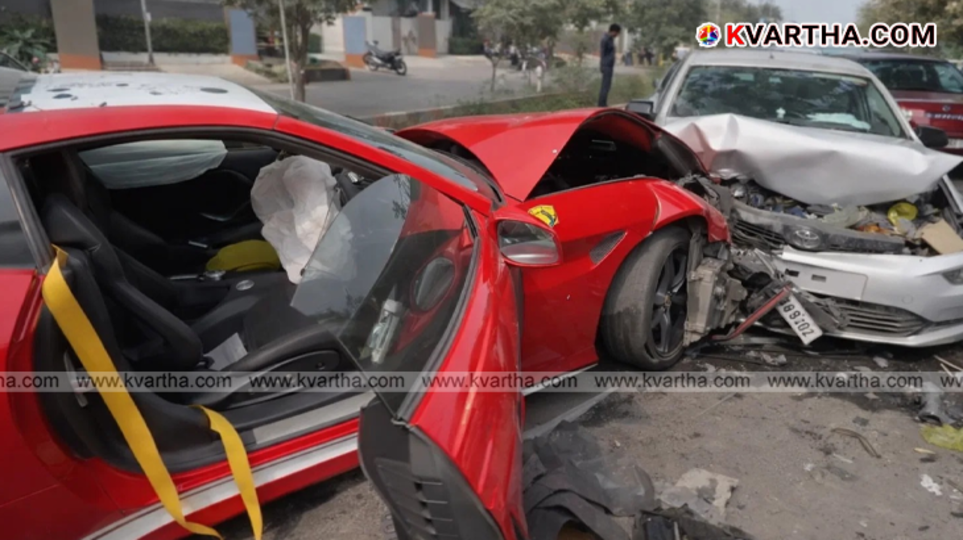  A wrecked luxury Ferrari car after an accident in Hyderabad.