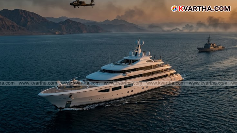 A view of Alexei Mordashov's luxury ship 'Nord' sailing through the Strait of Hormuz.