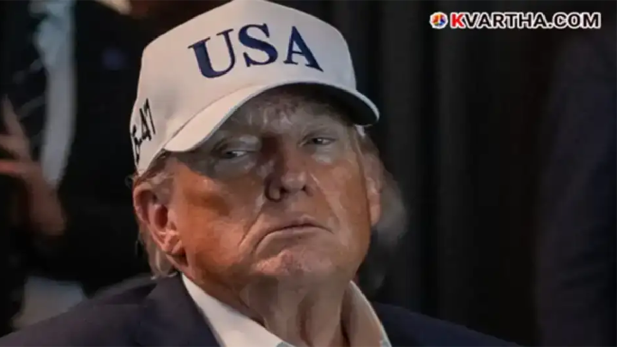 A symbolic scene illustrating US President Trump and the war situation in the Middle East.