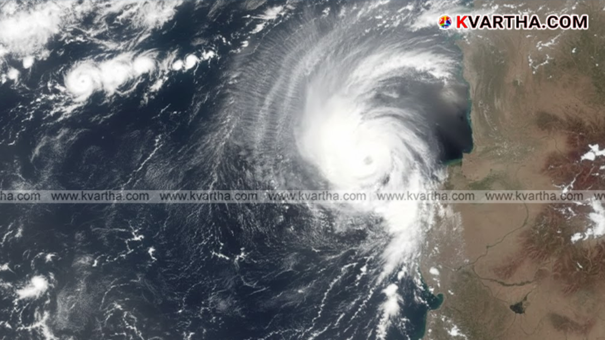 Satellite image showing a cyclone forming over the Bay of Bengal.