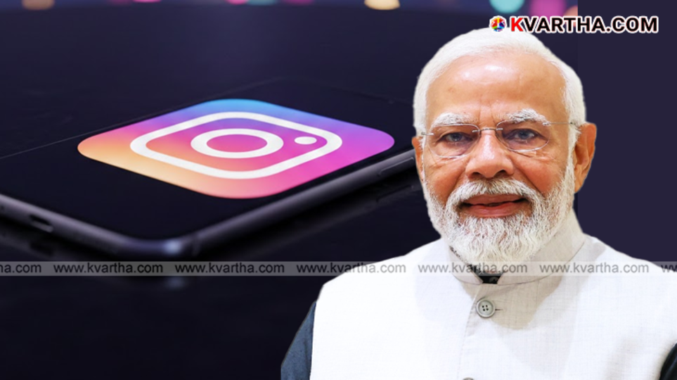  Celebration graphic of PM Narendra Modi reaching 100 million followers on Instagram.