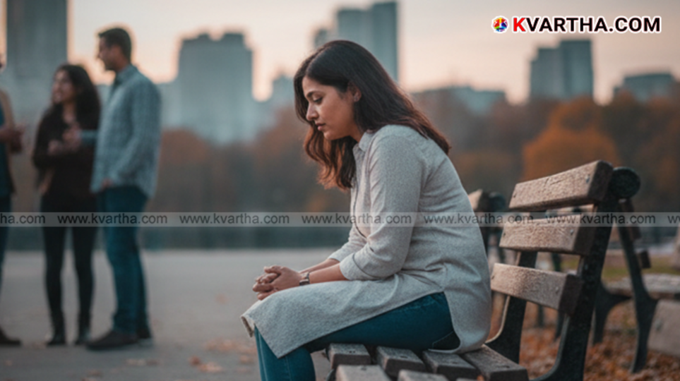 Woman sitting alone with a thought bubble of a cigarette