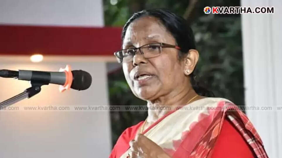 KK Shailaja speaking to media in Kannur.