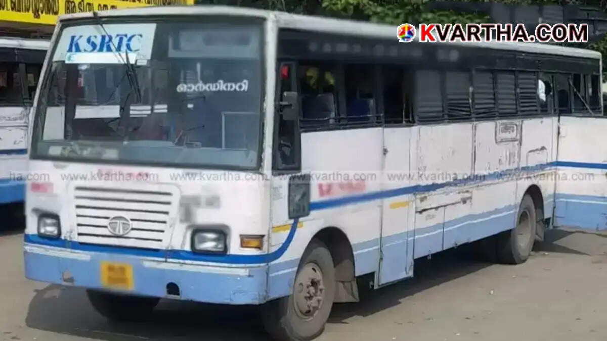 Conceptual image of a KSRTC bus parked in a depot at night.