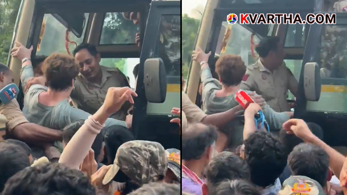  Opposition Leader Priyanka Gandhi being detained by Delhi Police during protest