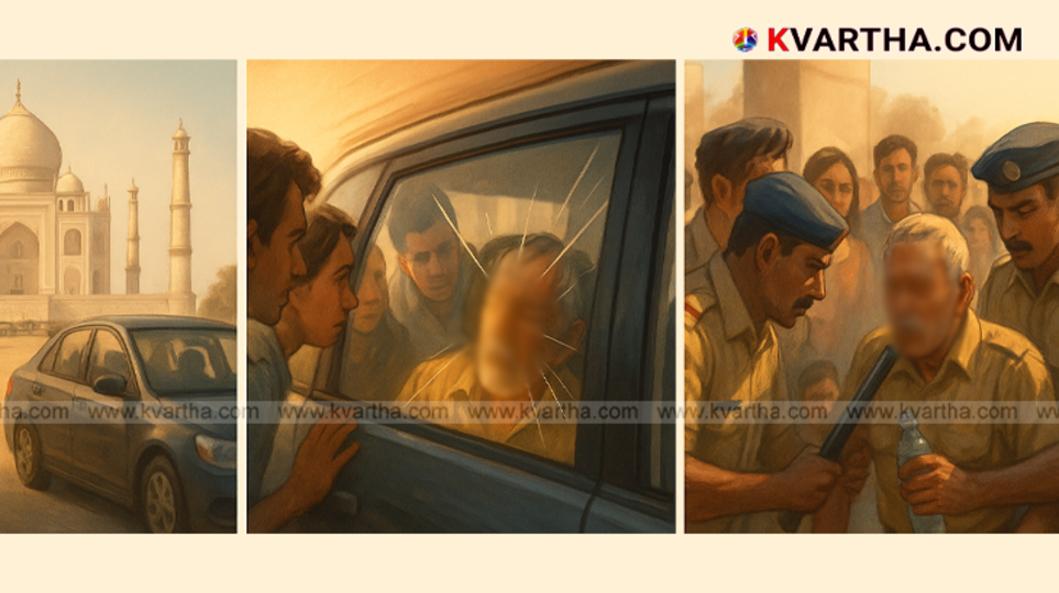 Car parked near Taj Mahal entrance, related to elderly man rescue.