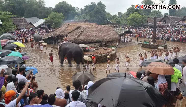 Swollen Bavali River with strong undercurrents near Kottiyoor temple due to heavy rain.