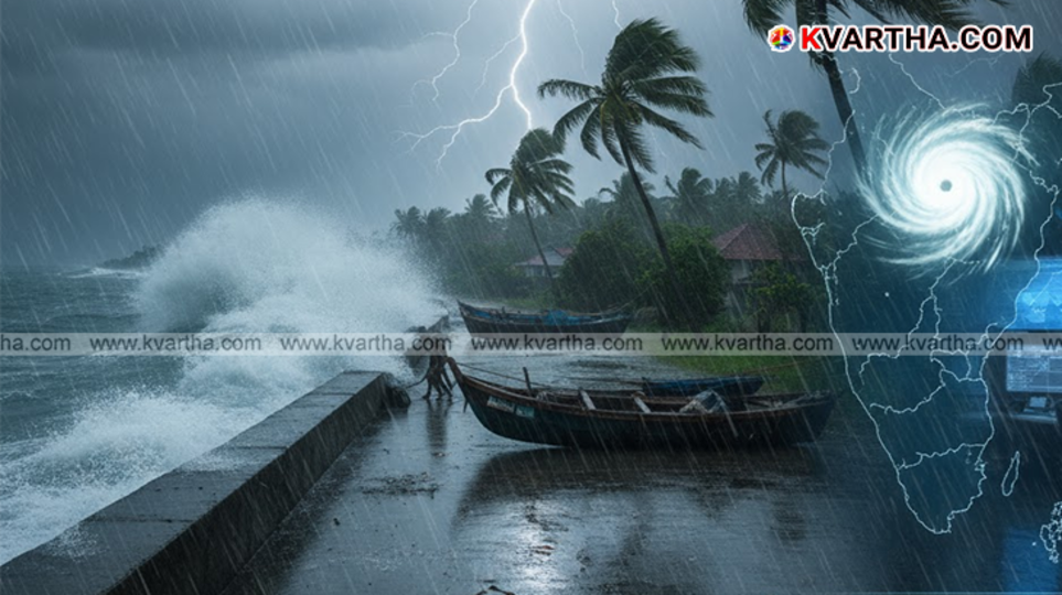 Satellite image of Cyclone Montha tracking towards Andhra coast