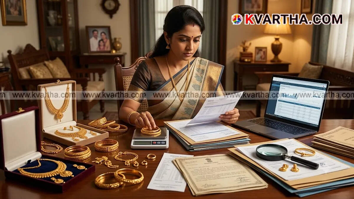 Representational image of tax documents, invoices, and family gold holdings