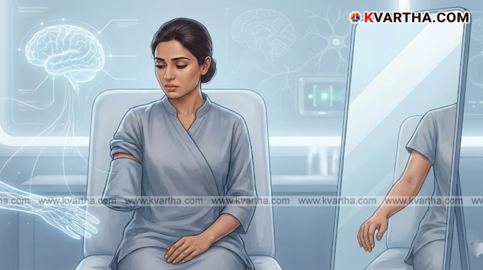 Illustration showing a person feeling pain in an amputated arm.