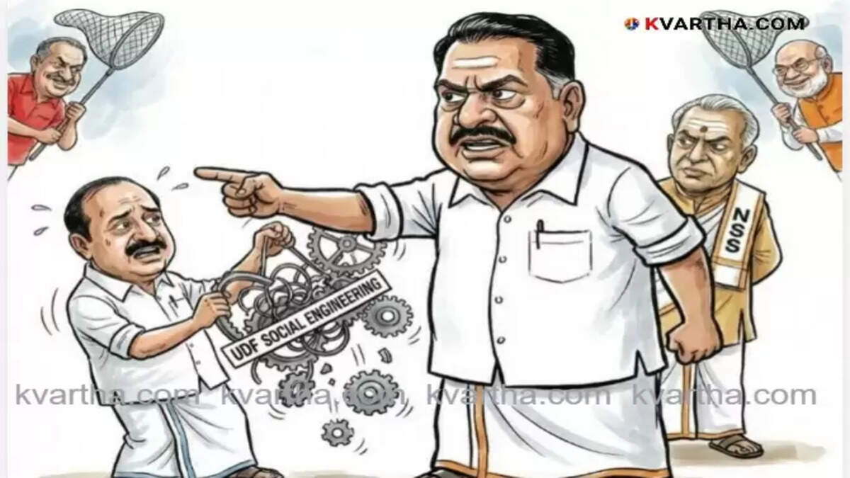 VD Satheesan with NSS and SNDP leaders in backdrop depicting Kerala political conflict