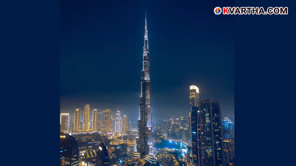 Burj Khalifa illuminated for its 16th anniversary celebration in Dubai