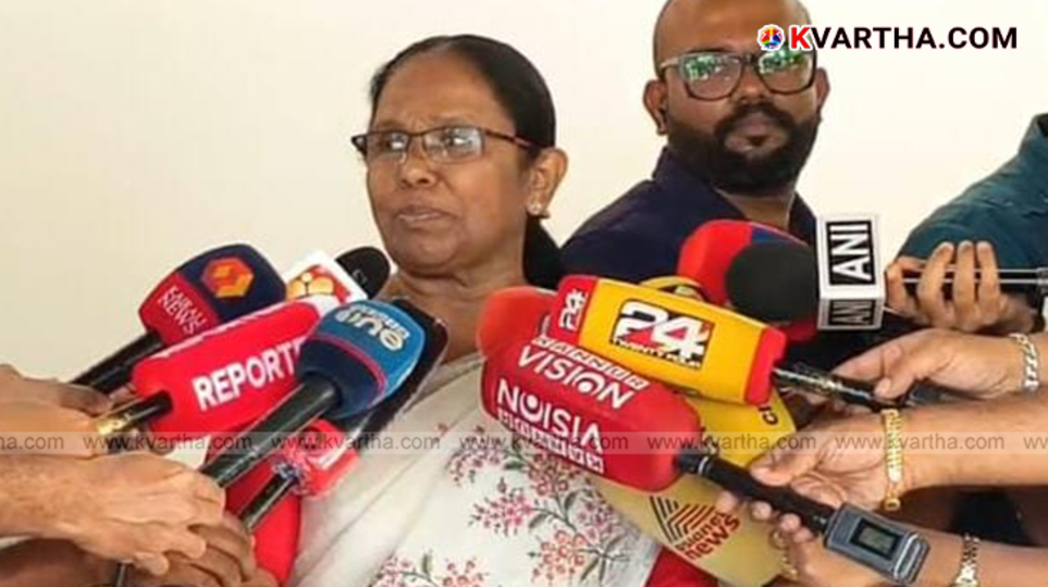 KK Shailaja speaking to reporters in Kannur