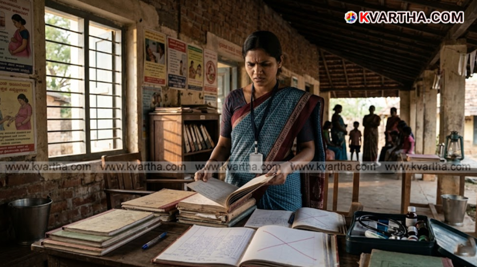 A symbolic scene about the disappearance of pregnant women's information from Karnataka's health department records.&nbsp;