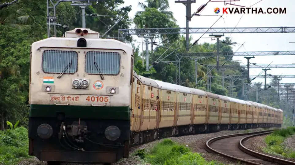 A special express train on the Indian railway tracks.